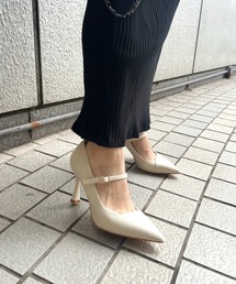 【R&E】ワンストラップフレアヒールポインテッドトゥパンプス