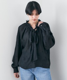 ドット柄シアーリボンブラウス
