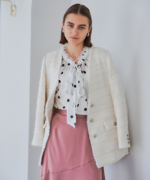 YECCA VECCA（イェッカヴェッカ）の「ドット柄シアーリボンブラウス（シャツ/ブラウス・レディース・オフホワイト/ブラック・FREE）」の6枚目の写真