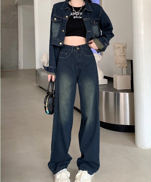 セール】【セットアップ】ショートデニムジャケット×デニムパンツ 2点
