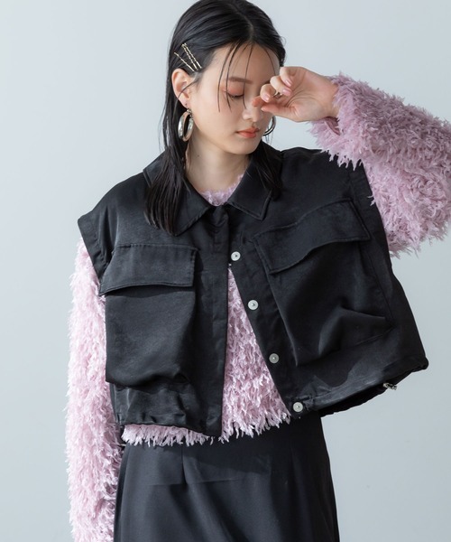 bohmal（ボマール）の「サテンジョーゼットクロップドベスト（ベスト・レディース・グレー/ブラック・MEDIUM）」の16枚目の写真