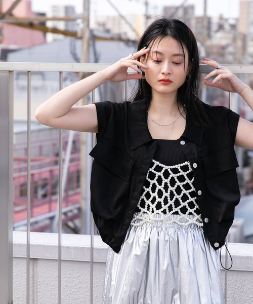 bohmal（ボマール）の「サテンジョーゼットクロップドベスト（ベスト・レディース・グレー/ブラック・MEDIUM）」の18枚目の写真