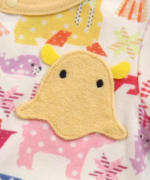 海の深さボーダー柄&海の動物パッチワーク柄ロンパス（ロンパース