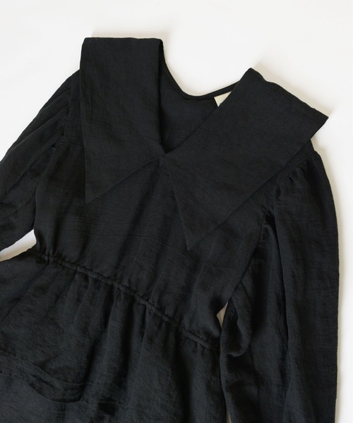 セール】LINEN BIG COLLAR LONG DRESS リネンビッグカラーロング