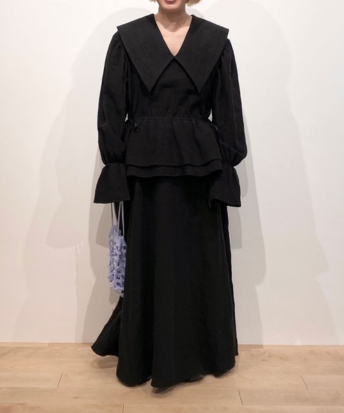 HOLIDAY（ホリデイ）の「LINEN BIG COLLAR LONG DRESS リネンビッグカラーロングドレス（ワンピース・レディース・ブラック・ONE SIZE）」の8枚目の写真