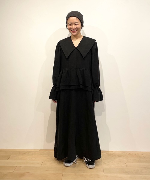 HOLIDAY（ホリデイ）の「LINEN BIG COLLAR LONG DRESS リネンビッグカラーロングドレス（ワンピース・レディース・ブラック・ONE SIZE）」の12枚目の写真