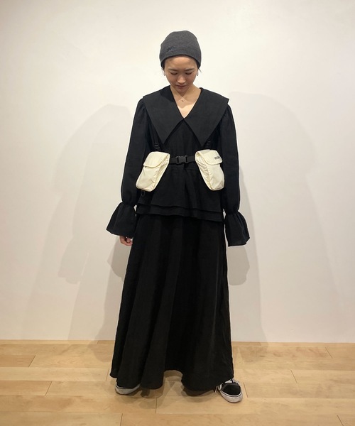 HOLIDAY（ホリデイ）の「LINEN BIG COLLAR LONG DRESS リネンビッグカラーロングドレス（ワンピース・レディース・ブラック・ONE SIZE）」の13枚目の写真