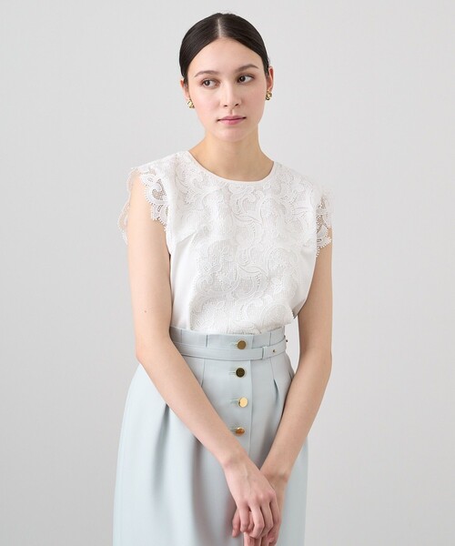 ANAYI（アナイ）の「レースレイヤードニット プルオーバー（ニット/セーター・レディース・ブラック/オフホワイト/ピンクベージュ/イエロー・36/38）」の2枚目の写真