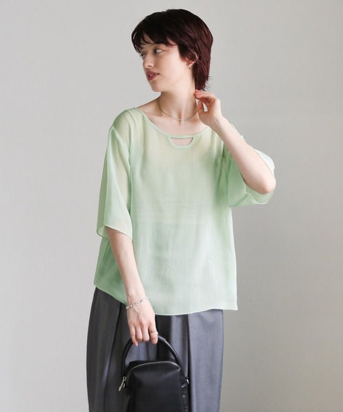 select MOCA（セレクトモカ）の「2WAYネックデザイン楊柳ブラウス（シャツ/ブラウス・レディース・ライトグリーン/ネイビー/アイボリー・FREE）」の22枚目の写真