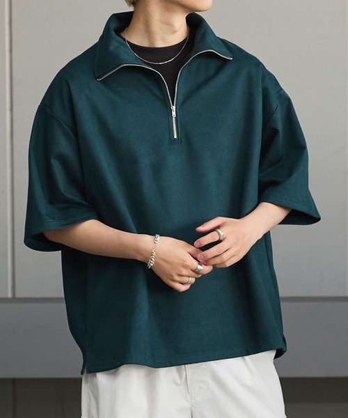 Anchor Smith(アンカー スミス)の「ハーフジップ ビッグカラー 半袖ブラッシュドプルオーバー(Tシャツ/カットソー・メンズ・ダークグリーン/グレイッシュベージュ/ベージュ/ライトグレー/アイボリー/ブラック/グレイッシュブルー/ダークグレー・M/L)」の7枚目の写真