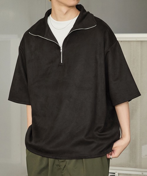 Anchor Smith(アンカー スミス)の「ハーフジップ ビッグカラー 半袖ブラッシュドプルオーバー(Tシャツ/カットソー・メンズ・ダークグリーン/グレイッシュベージュ/ベージュ/ライトグレー/アイボリー/ブラック/グレイッシュブルー/ダークグレー・M/L)」の9枚目の写真