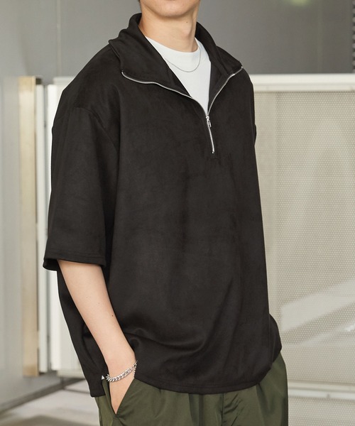 Anchor Smith(アンカー スミス)の「ハーフジップ ビッグカラー 半袖ブラッシュドプルオーバー(Tシャツ/カットソー・メンズ・ダークグリーン/グレイッシュベージュ/ベージュ/ライトグレー/アイボリー/ブラック/グレイッシュブルー/ダークグレー・M/L)」の11枚目の写真