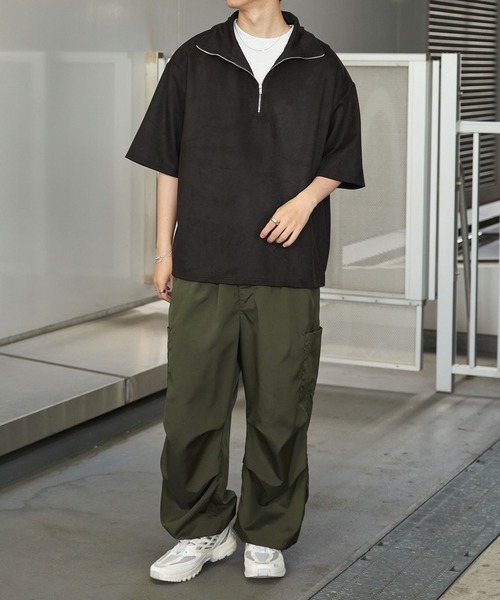 Anchor Smith(アンカー スミス)の「ハーフジップ ビッグカラー 半袖ブラッシュドプルオーバー(Tシャツ/カットソー・メンズ・ダークグリーン/グレイッシュベージュ/ベージュ/ライトグレー/アイボリー/ブラック/グレイッシュブルー/ダークグレー・M/L)」の14枚目の写真