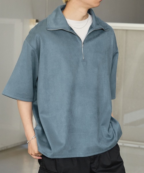 Anchor Smith(アンカー スミス)の「ハーフジップ ビッグカラー 半袖ブラッシュドプルオーバー(Tシャツ/カットソー・メンズ・ダークグリーン/グレイッシュベージュ/ベージュ/ライトグレー/アイボリー/ブラック/グレイッシュブルー/ダークグレー・M/L)」の18枚目の写真