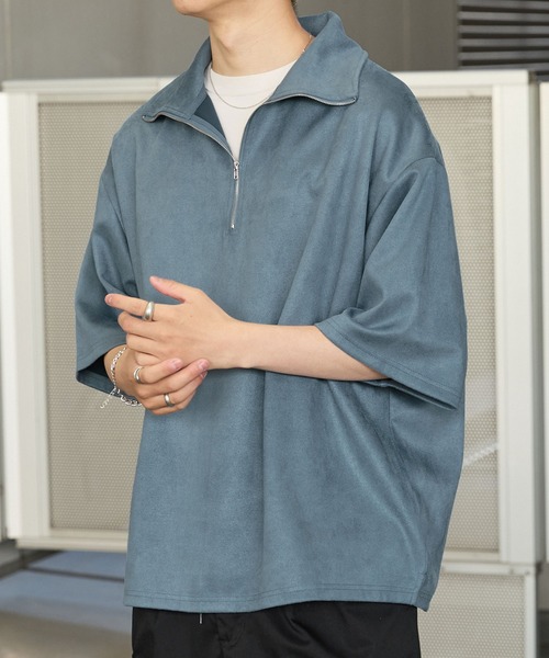 Anchor Smith(アンカー スミス)の「ハーフジップ ビッグカラー 半袖ブラッシュドプルオーバー(Tシャツ/カットソー・メンズ・ダークグリーン/グレイッシュベージュ/ベージュ/ライトグレー/アイボリー/ブラック/グレイッシュブルー/ダークグレー・M/L)」の19枚目の写真