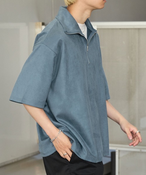Anchor Smith(アンカー スミス)の「ハーフジップ ビッグカラー 半袖ブラッシュドプルオーバー(Tシャツ/カットソー・メンズ・ダークグリーン/グレイッシュベージュ/ベージュ/ライトグレー/アイボリー/ブラック/グレイッシュブルー/ダークグレー・M/L)」の20枚目の写真
