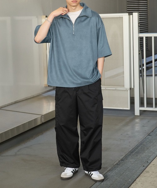 Anchor Smith(アンカー スミス)の「ハーフジップ ビッグカラー 半袖ブラッシュドプルオーバー(Tシャツ/カットソー・メンズ・ダークグリーン/グレイッシュベージュ/ベージュ/ライトグレー/アイボリー/ブラック/グレイッシュブルー/ダークグレー・M/L)」の22枚目の写真