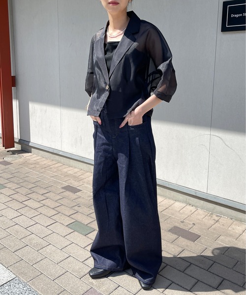 Meli rich（メリーリッチ）の「オーガンジーコクーン袖ショートジャケット（テーラードジャケット・レディース・ブラック/オフホワイト・FREE）」の7枚目の写真