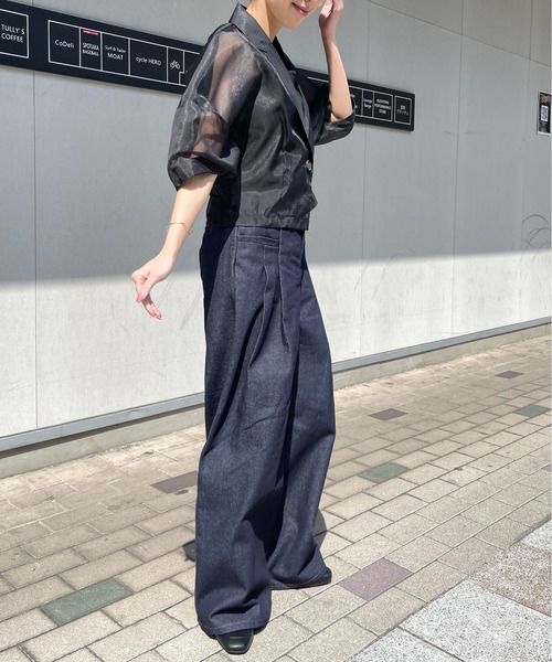 Meli rich（メリーリッチ）の「オーガンジーコクーン袖ショートジャケット（テーラードジャケット・レディース・ブラック/オフホワイト・FREE）」の10枚目の写真