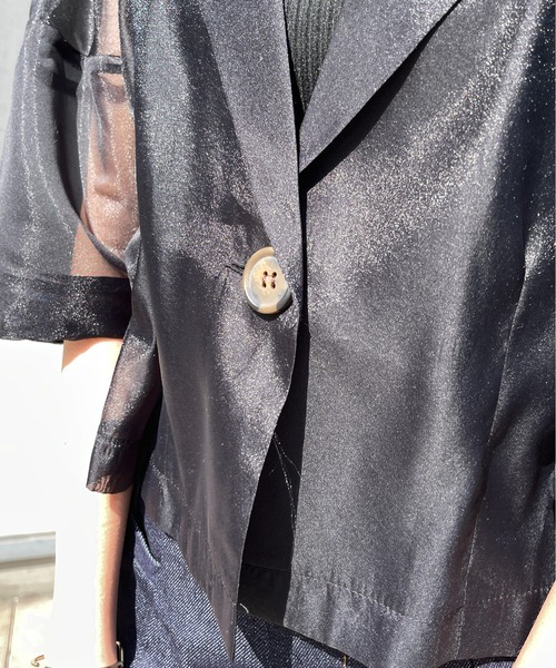 Meli rich（メリーリッチ）の「オーガンジーコクーン袖ショートジャケット（テーラードジャケット・レディース・ブラック/オフホワイト・FREE）」の14枚目の写真