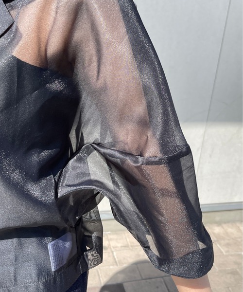 Meli rich（メリーリッチ）の「オーガンジーコクーン袖ショートジャケット（テーラードジャケット・レディース・ブラック/オフホワイト・FREE）」の15枚目の写真