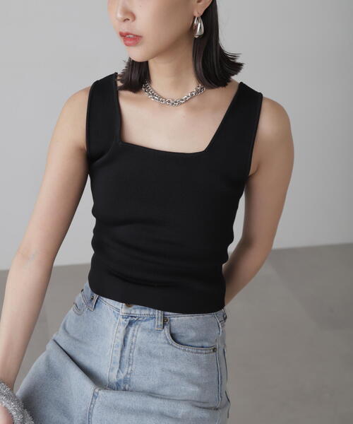 FREE'S MART（フリーズマート）の「◇［洗える］マシンウォッシャブル総針スクエアネックタンクニット（タンクトップ・レディース・ホワイト/ブルー/ブラック/ホワイト系その他/レッド・FREE）」の10枚目の写真