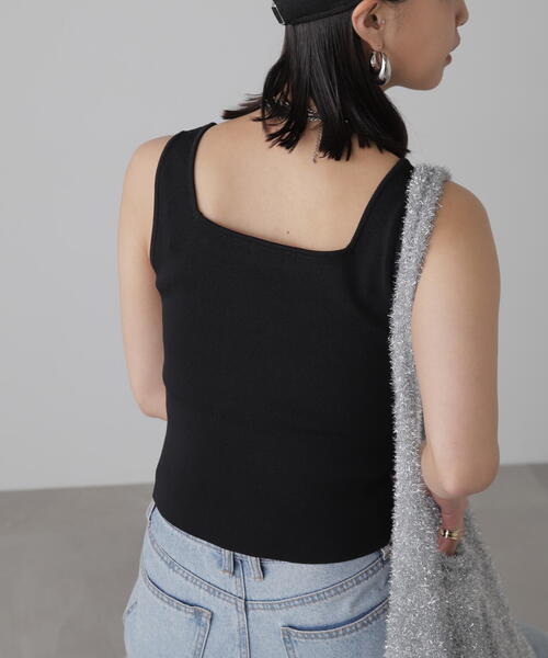 FREE'S MART（フリーズマート）の「◇［洗える］マシンウォッシャブル総針スクエアネックタンクニット（タンクトップ・レディース・ホワイト/ブルー/ブラック/ホワイト系その他/レッド・FREE）」の14枚目の写真