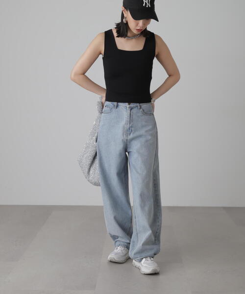 FREE'S MART（フリーズマート）の「◇［洗える］マシンウォッシャブル総針スクエアネックタンクニット（タンクトップ・レディース・ホワイト/ブルー/ブラック/ホワイト系その他/レッド・FREE）」の7枚目の写真