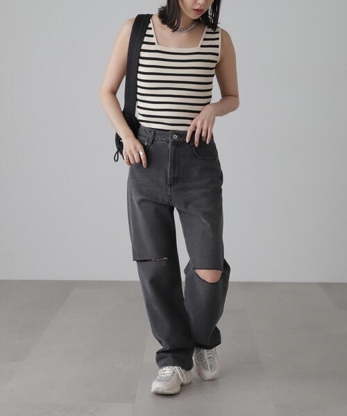 FREE'S MART（フリーズマート）の「◇［洗える］マシンウォッシャブル総針スクエアネックタンクニット（タンクトップ・レディース・ホワイト/ブルー/ブラック/ホワイト系その他/レッド・FREE）」の18枚目の写真