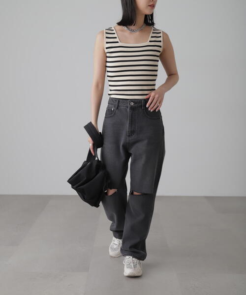 FREE'S MART（フリーズマート）の「◇［洗える］マシンウォッシャブル総針スクエアネックタンクニット（タンクトップ・レディース・ホワイト/ブルー/ブラック/ホワイト系その他/レッド・FREE）」の15枚目の写真