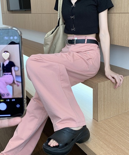 HOOK(フック)の「【HOOK】for girls カーゴポケットワイドパンツ(カーゴパンツ・レディース・ブラック/ベージュ/ピンク/ホワイト・L/M/S)」の6枚目の写真