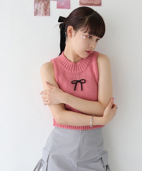 nomnom(ノムノム)の「【nomnom】ビーズリボンニットベスト(ベスト・レディース・グレー/ピンク・FREE)」の19枚目の写真