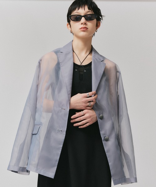 led.tokyo（レッドトウキョウ）の「【led.tokyo】シアーオーバージャケット（テーラードジャケット・レディース・グレー/ホワイト/ピンク・FREE）」の3枚目の写真