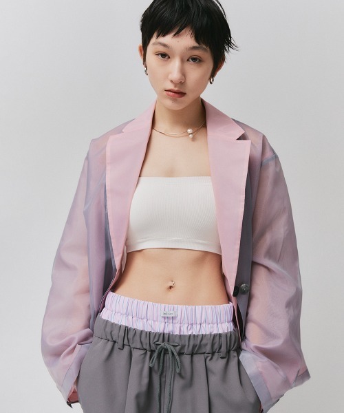 led.tokyo（レッドトウキョウ）の「【led.tokyo】シアーオーバージャケット（テーラードジャケット・レディース・グレー/ホワイト/ピンク・FREE）」の11枚目の写真