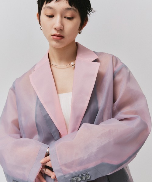 led.tokyo（レッドトウキョウ）の「【led.tokyo】シアーオーバージャケット（テーラードジャケット・レディース・グレー/ホワイト/ピンク・FREE）」の15枚目の写真