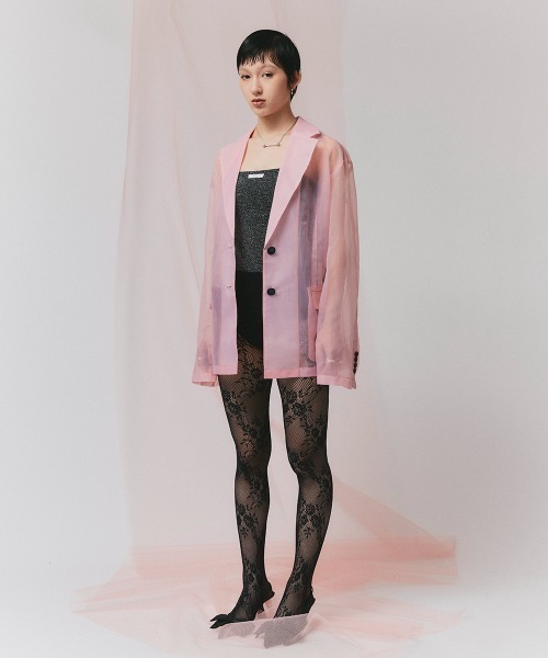 led.tokyo（レッドトウキョウ）の「【led.tokyo】シアーオーバージャケット（テーラードジャケット・レディース・グレー/ホワイト/ピンク・FREE）」の7枚目の写真
