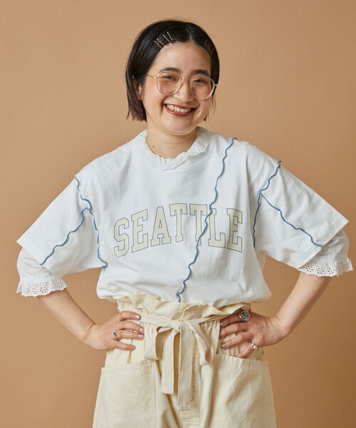 FREAK'S STORE(フリークスストア)の「配色ロゴメローTシャツ(Tシャツ/カットソー・レディース・ライトグレー/オフホワイト/ピンク/チャコール・フリ-)」の6枚目の写真