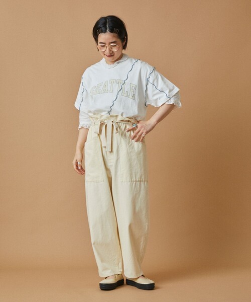 FREAK'S STORE(フリークスストア)の「配色ロゴメローTシャツ(Tシャツ/カットソー・レディース・ライトグレー/オフホワイト/ピンク/チャコール・フリ-)」の9枚目の写真