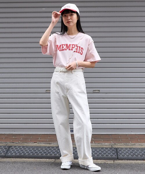 FREAK'S STORE(フリークスストア)の「配色ロゴメローTシャツ(Tシャツ/カットソー・レディース・ライトグレー/オフホワイト/ピンク/チャコール・フリ-)」の12枚目の写真