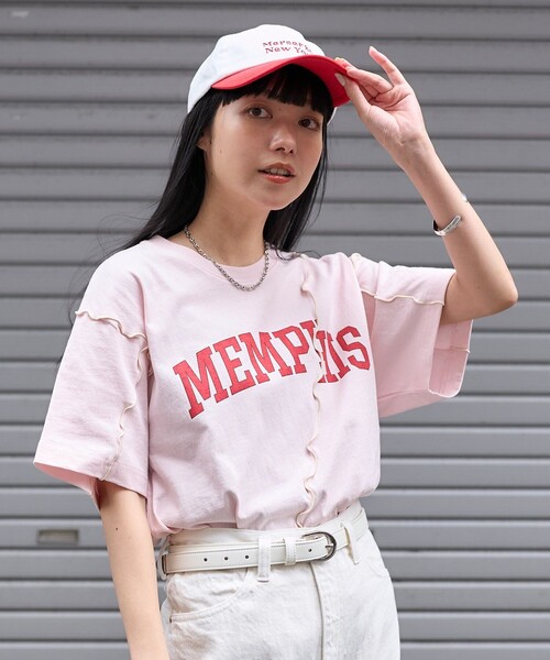 FREAK'S STORE(フリークスストア)の「配色ロゴメローTシャツ(Tシャツ/カットソー・レディース・ライトグレー/オフホワイト/ピンク/チャコール・フリ-)」の14枚目の写真