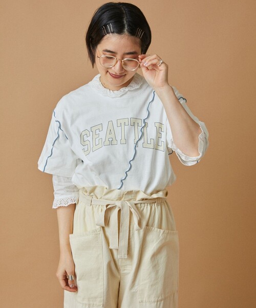 FREAK'S STORE(フリークスストア)の「配色ロゴメローTシャツ(Tシャツ/カットソー・レディース・ライトグレー/オフホワイト/ピンク/チャコール・フリ-)」の18枚目の写真