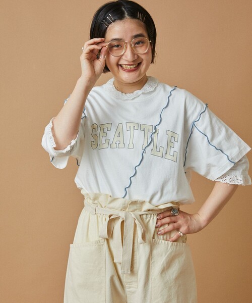 FREAK'S STORE(フリークスストア)の「配色ロゴメローTシャツ(Tシャツ/カットソー・レディース・ライトグレー/オフホワイト/ピンク/チャコール・フリ-)」の20枚目の写真