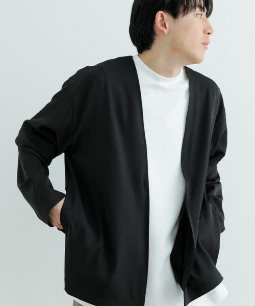 ITEMS URBANRESEARCH(アイテムズ アーバンリサーチ)の「シアーストレッチ ラップカーディガン(カーディガン/ボレロ・メンズ・ベージュ/ブラック・MEDIUM/LARGE)」の2枚目の写真