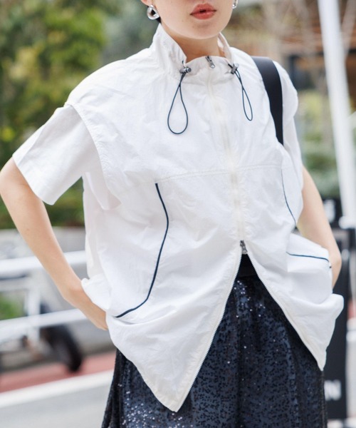 RAGEBLUE（レイジブルー）の「Wジップ/ドロストネックパイピングナイロンベスト（ベスト・レディース・ホワイト/ブルー・FREE）」の20枚目の写真