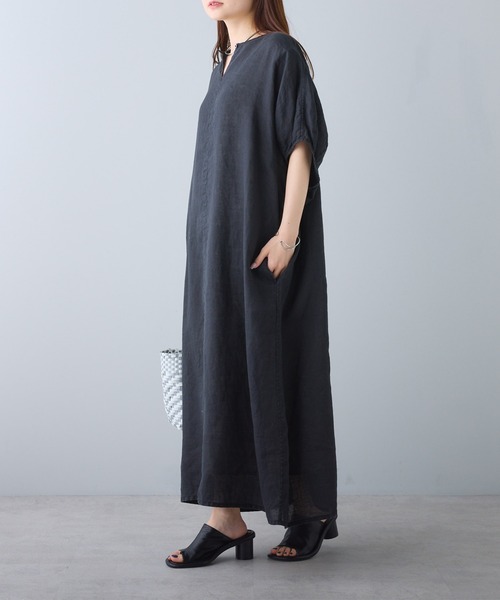 完売　ピュアルセシン　フレンチリネンワンピース 7分袖 　M　レッド pual ce cin ワンピース 「S/Mサイズ展開・WEB限定」フレンチ