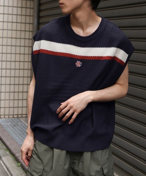 【セール】【UNISEX】ROMANTIC CROWN／ラインニット VEST（ベスト）｜ROMANTIC CROWN（ロマンティッククラウン） 6,031円