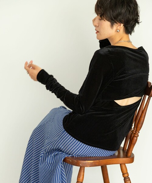 NOLLEY’S（ノーリーズ）の「シアーベロアロンT（Tシャツ/カットソー・レディース・ベビーピンク/ホワイト/ブラック・FREE）」の2枚目の写真