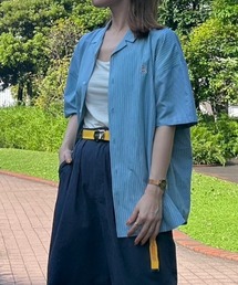 DOUBLE NAME | 【m:rex】ミニ恐竜ワッペン5分袖ストライプシャツ(シャツ/ブラウス)