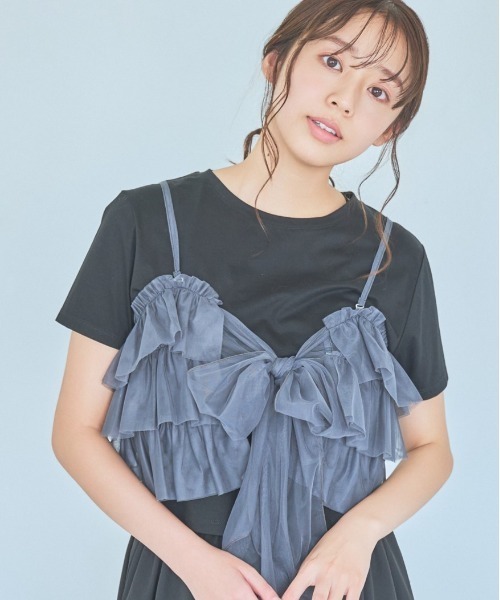 mysty woman(ミスティウーマン)の「マルチWAYビスチェセットTシャツ 137956(Tシャツ/カットソー・レディース・オフホワイト/ブラック/ライトブルー・FREE)」の2枚目の写真