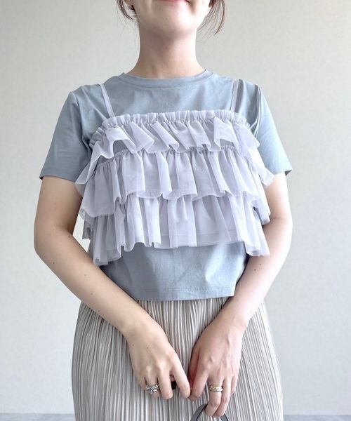 mysty woman(ミスティウーマン)の「マルチWAYビスチェセットTシャツ 137956(Tシャツ/カットソー・レディース・オフホワイト/ブラック/ライトブルー・FREE)」の4枚目の写真